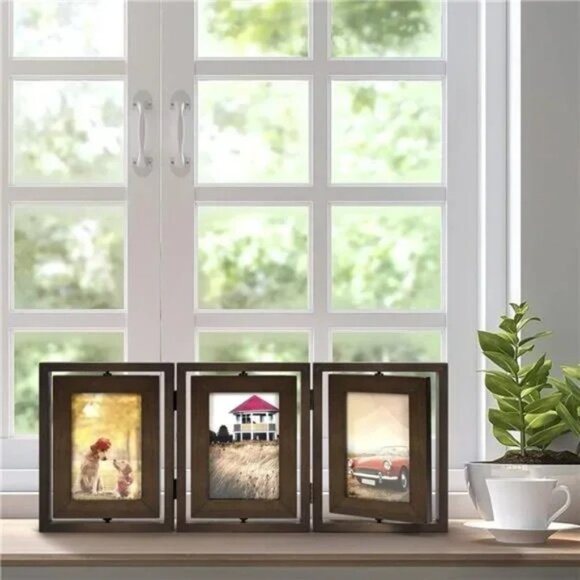 4x6 Picture Frame Rustic Wood Hinged Folding Triple Picture Frames Collage - Picture 3 of 7
